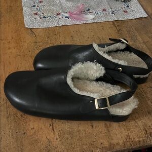 Black Beatrice Valenzuela Shearling Lined Clogs with strap